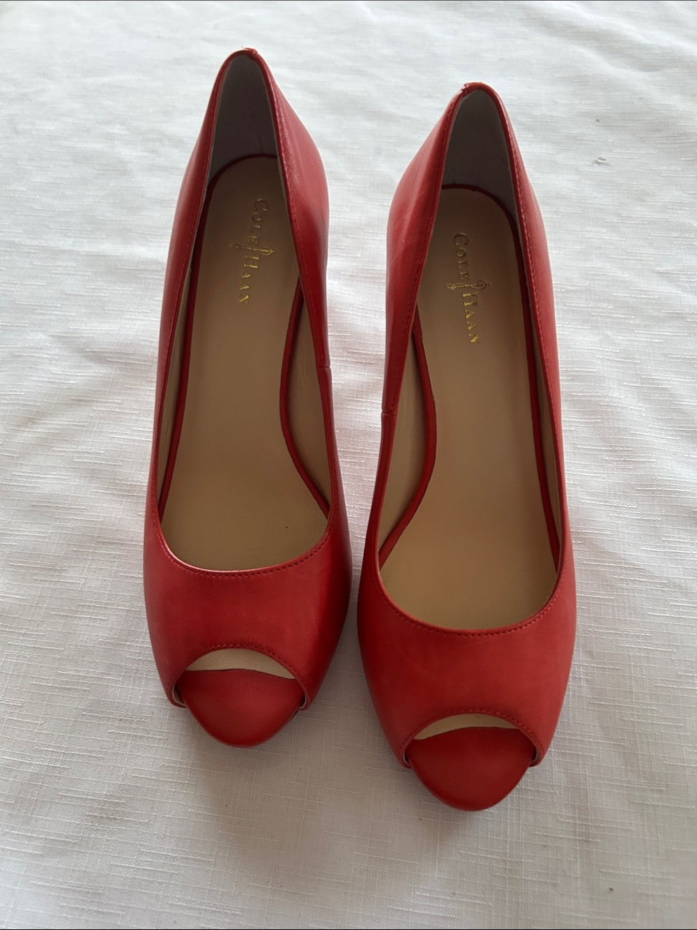 Cole Haan Red Peep-Toe Leather Pumps